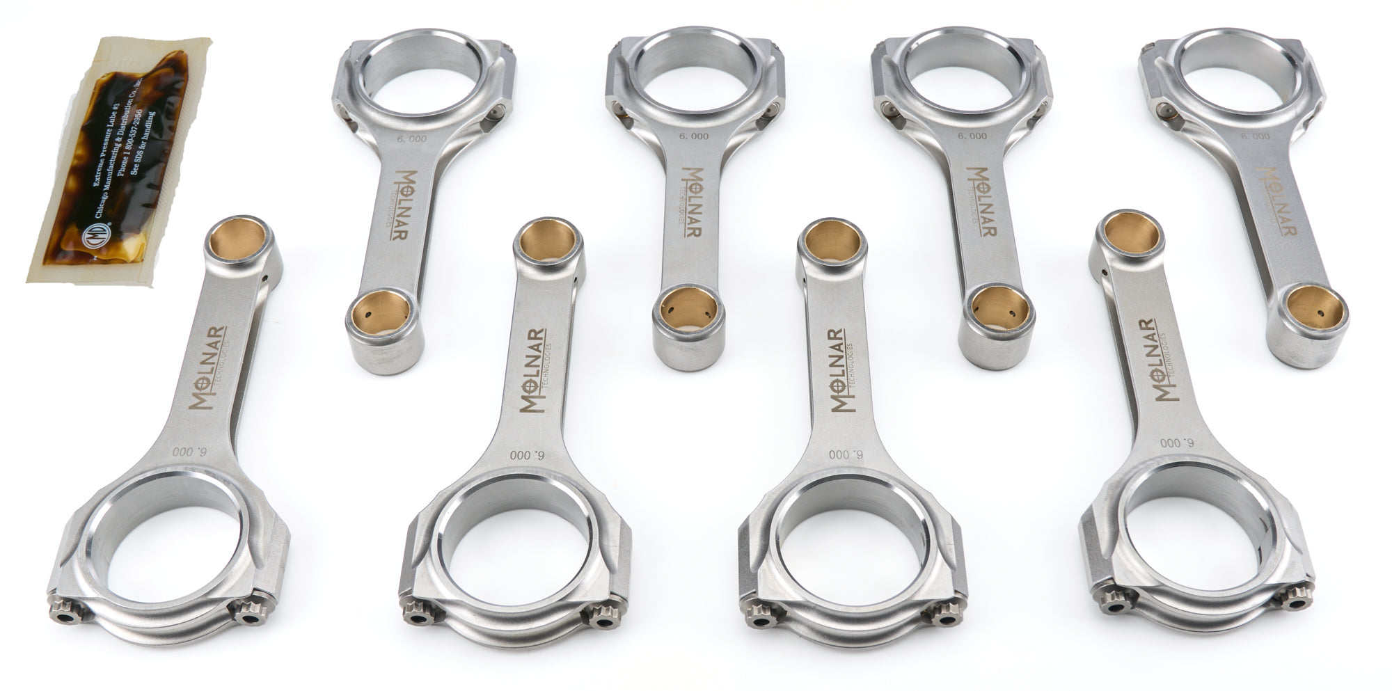 Molnar Technologies Connecting Rod - H - Beam - 6.000 in Long - 7/16 in Cap Screws - Billet Steel - Small Block Chevy - set of 8 CH6000NLB-ST8-A