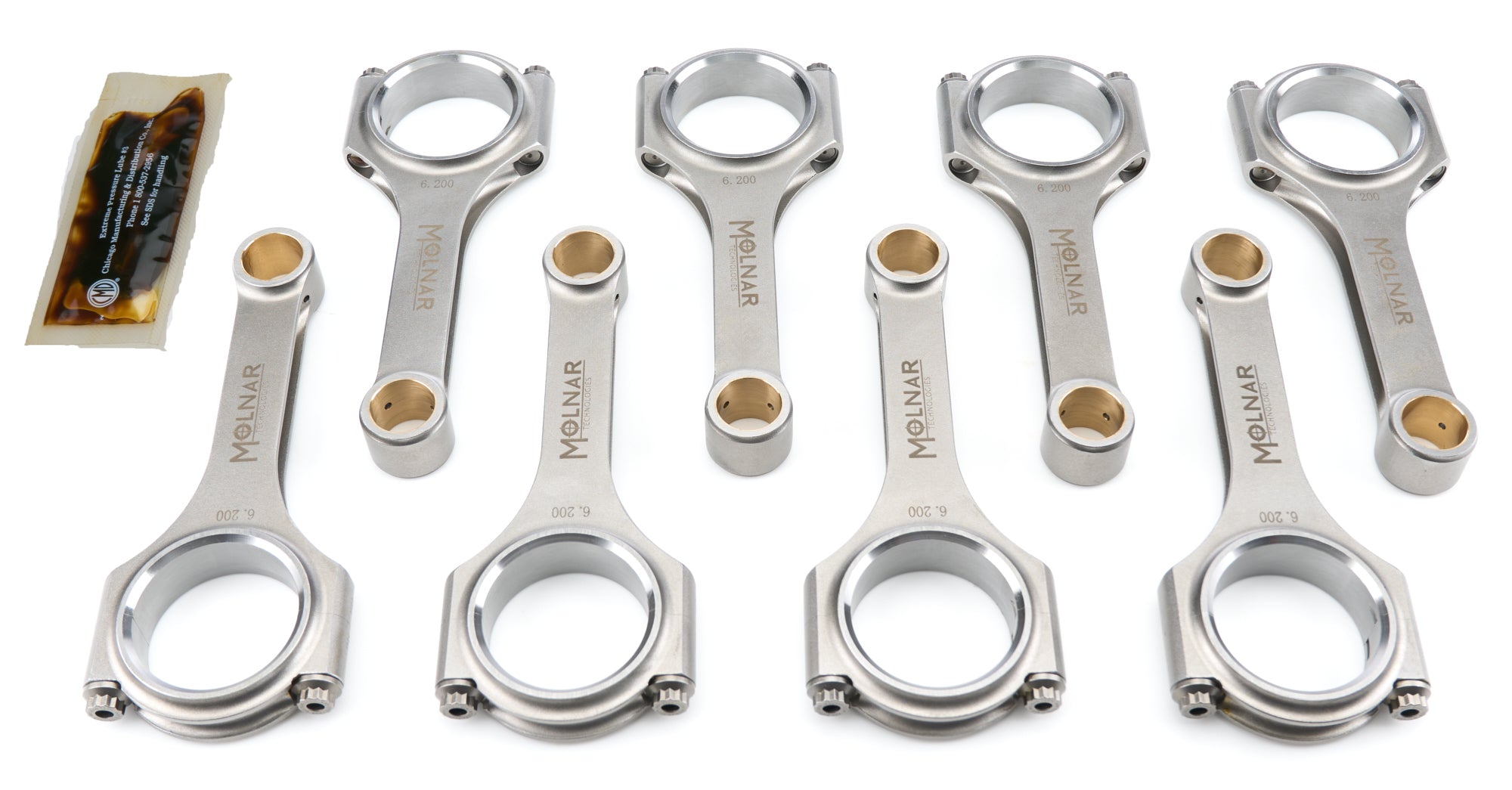 Molnar Technologies Connecting Rod - PWR ADR - H - Beam - 6.200 in Long - 7/16 in Cap Screws - Billet Steel - Small Block Chevy - set o CH6200NLB-T8-A