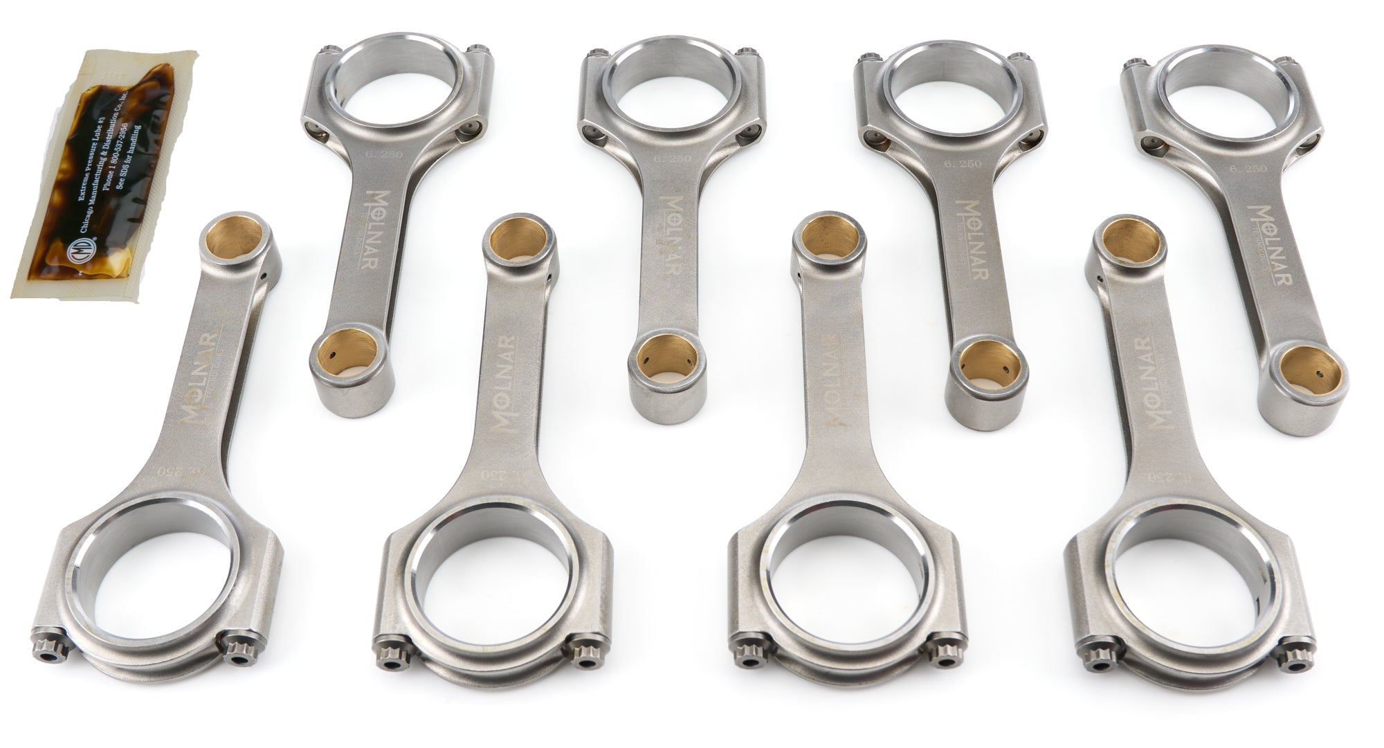 Molnar Technologies Connecting Rod - H - Beam - 6.250 in Long - 7/16 in Cap Screws - Billet Steel - Small Block Chevy - set of 8 CH6250NLB8-A