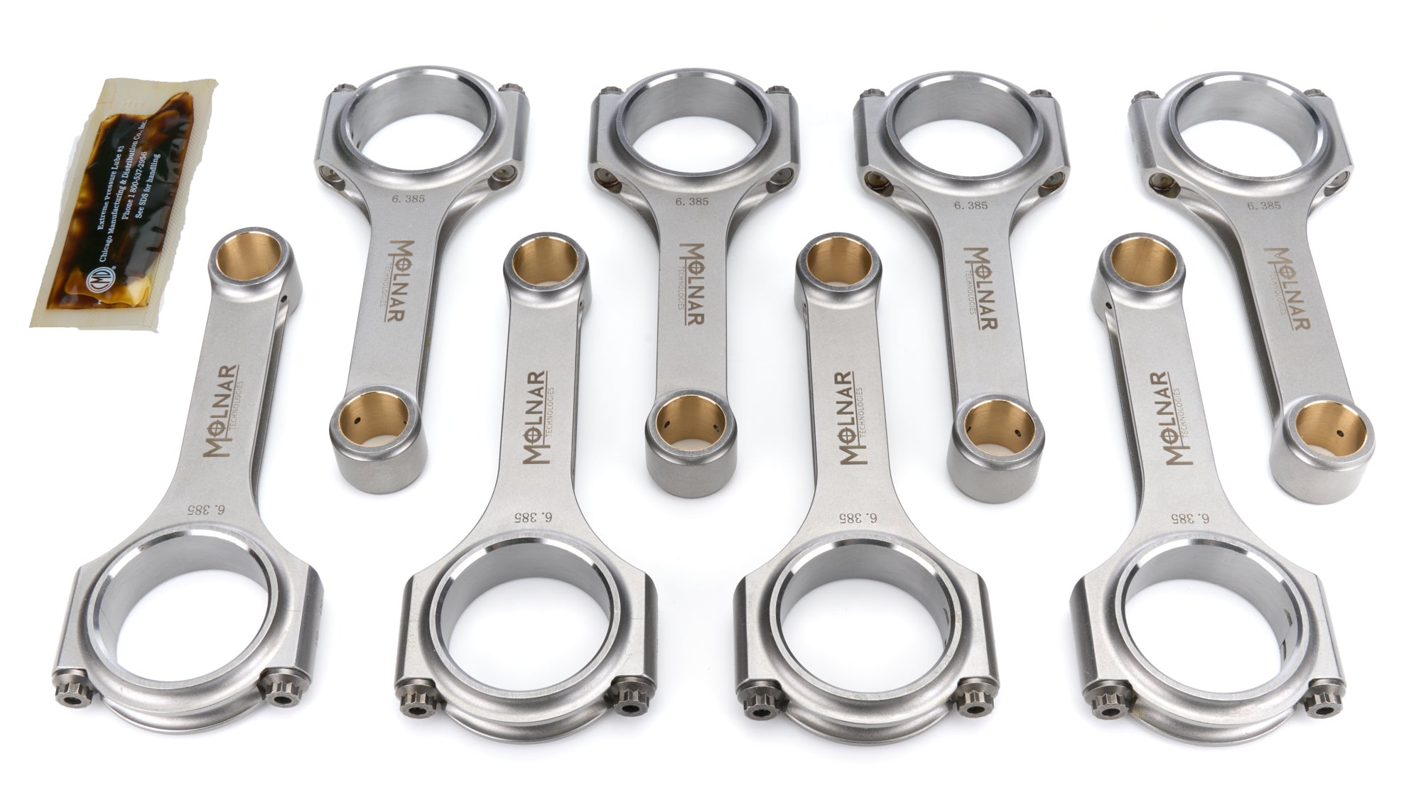 Molnar Technologies Connecting Rod - H - Beam - 6.385 in Long - 7/16 in Cap Screws - Billet Steel - Big Block Chevy - set of 8 CH6385VTB8-A