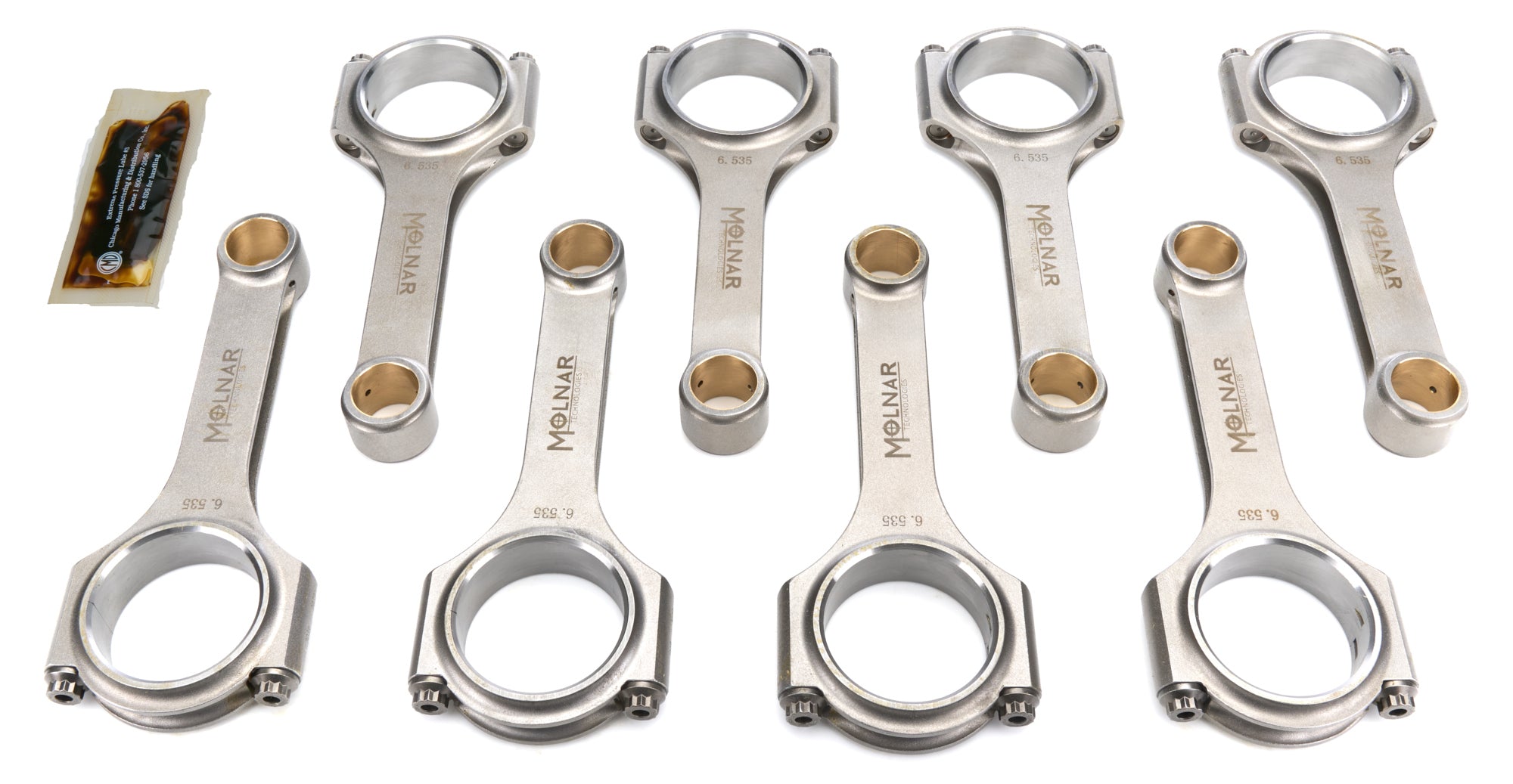 Molnar Technologies Connecting Rod - H - Beam - 6.535 in Long - 7/16 in Cap Screws - Billet Steel - Big Block Chevy - set of 8 CH6535VTB8-A
