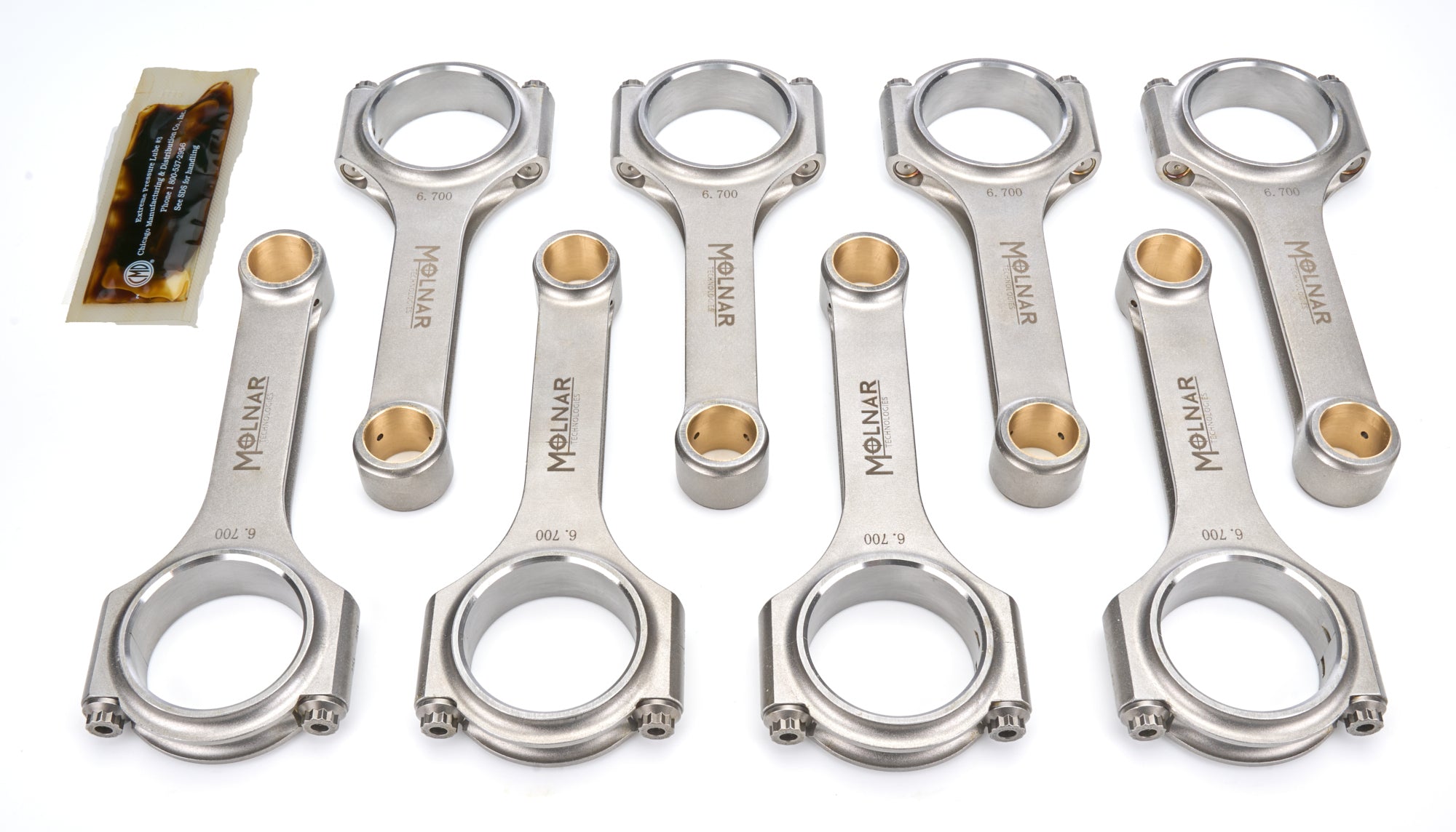 Molnar Technologies Connecting Rod - H - Beam - 6.700 in Long - 7/16 in Cap Screws - Billet Steel - Big Block Chevy - set of 8 CH6700VTB8-A