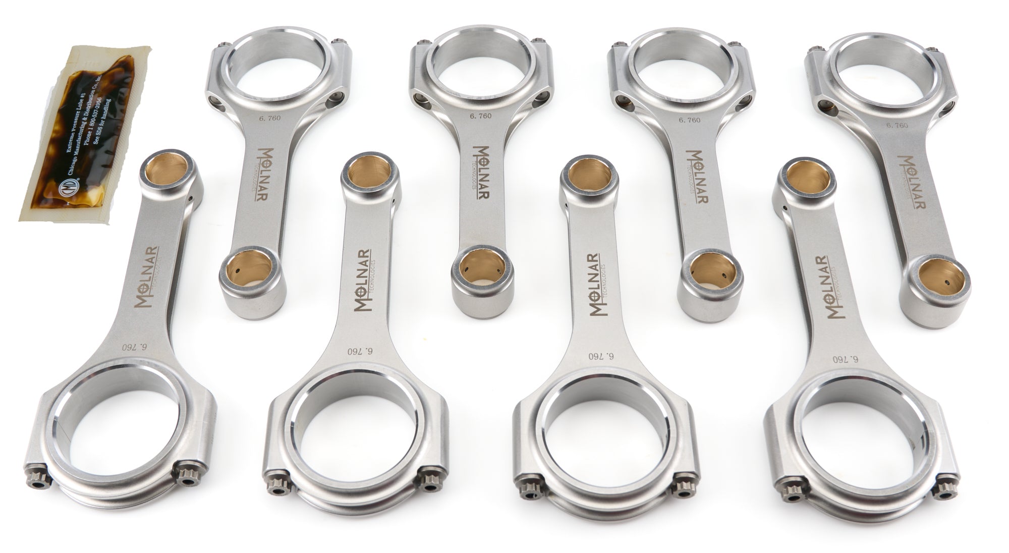 Molnar Technologies Connecting Rod - H Beam - 6.760 in Long - 7/16 in Cap Screws - ARP2000 Bolt - Billet Steel - Mopar B / RB - Series DH6760YTB8-A