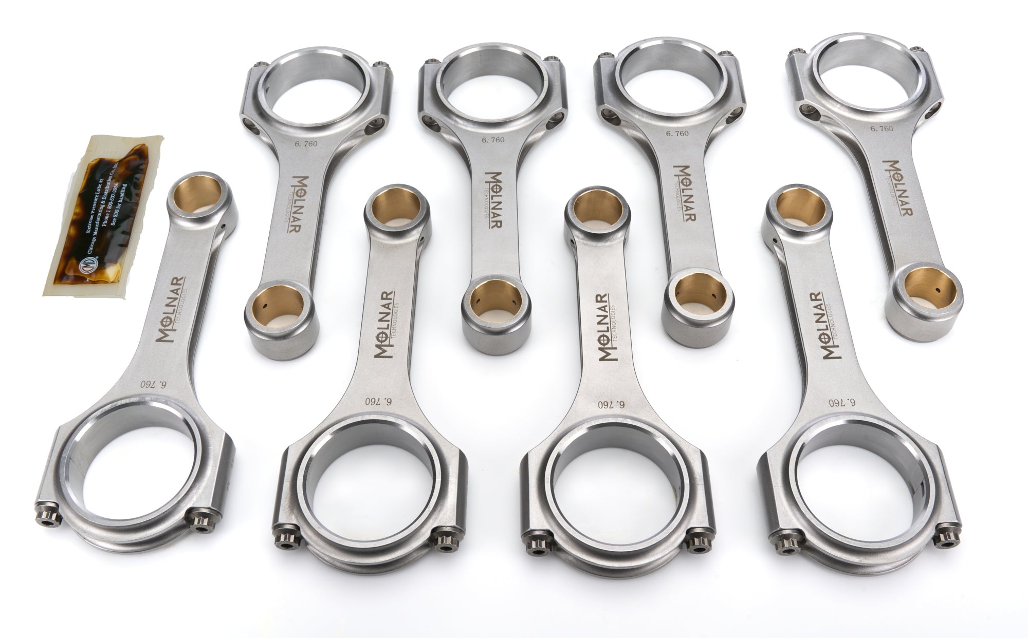 Molnar Technologies Connecting Rod - H Beam - 6.760 in Long - 7/16 in Cap Screws - ARP2000 Bolt - Billet Steel - Mopar B / RB - Series DH6760YYB8-A