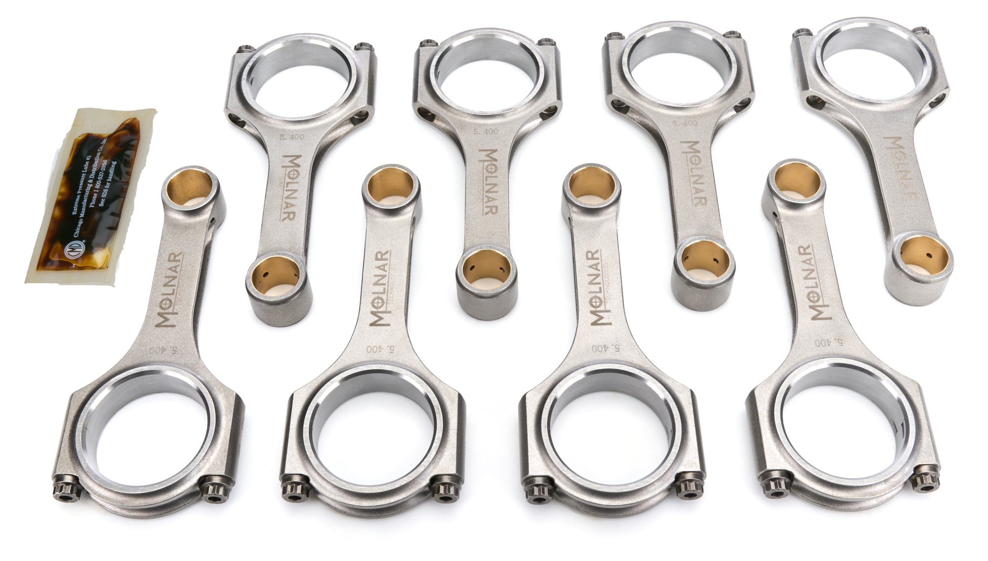 Molnar Technologies Connecting Rod - PWR ADR - H Beam - 5.400 in Long - 3/8 in Cap Screws - ARP2000 Bolt - Billet Steel - Small Block For FH5400RLB8-A