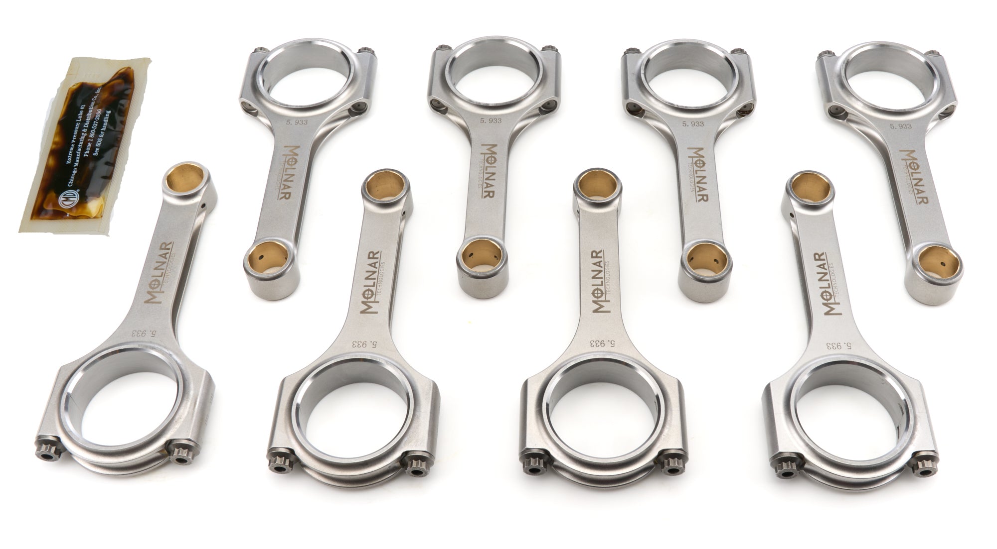 Molnar Technologies Connecting Rod - H Beam - 5.933 in Long - 7/16 in Cap Screws - ARP2000 Bolt - Billet Steel - Ford Modular - set of 8 FH5933RFB8-A
