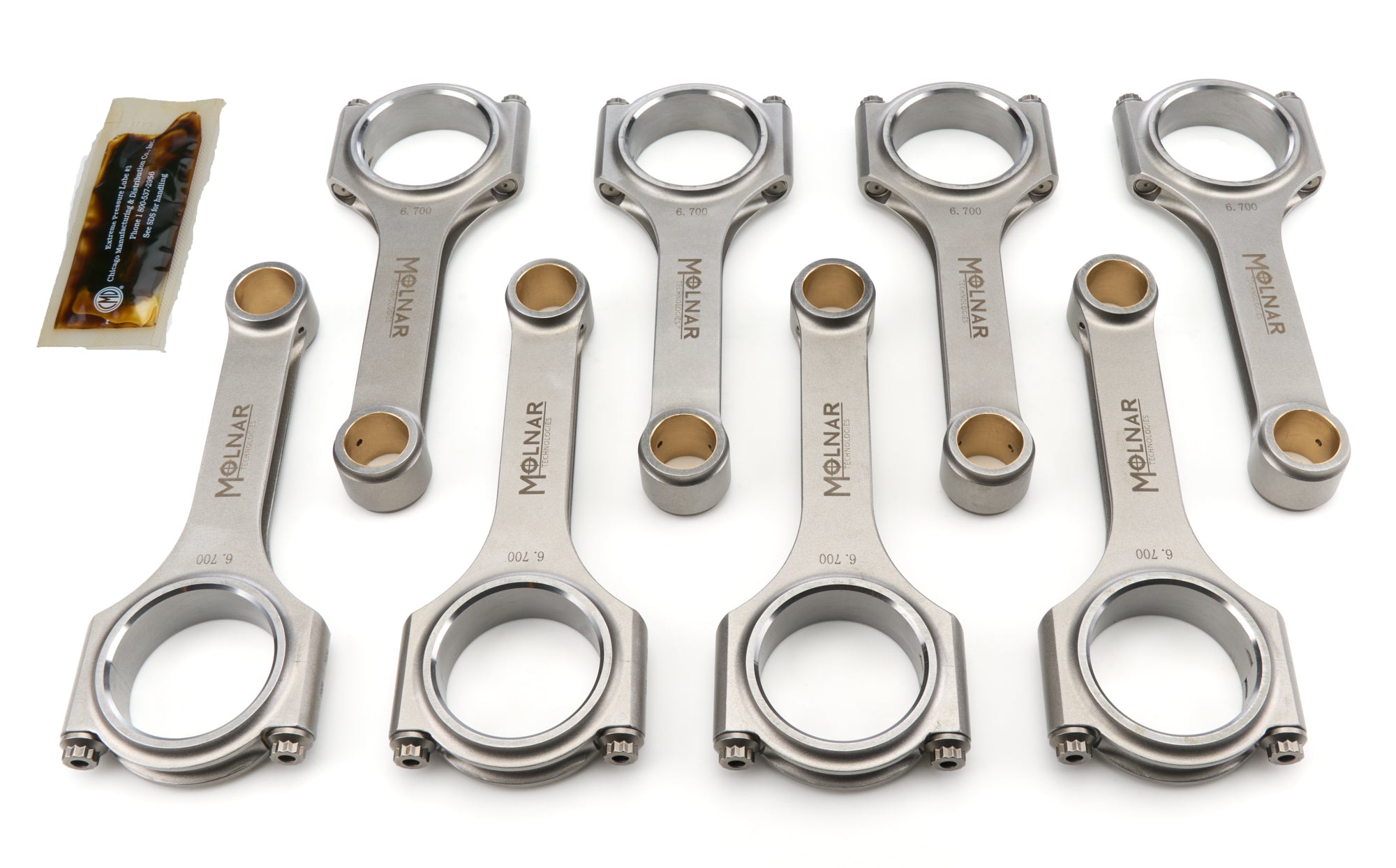 Molnar Technologies Connecting Rod - H Beam - 6.700 in Long - 7/16 in Cap Screws - ARP2000 Bolt - Billet Steel - Big Block Ford - set of FH6700VTB8-A