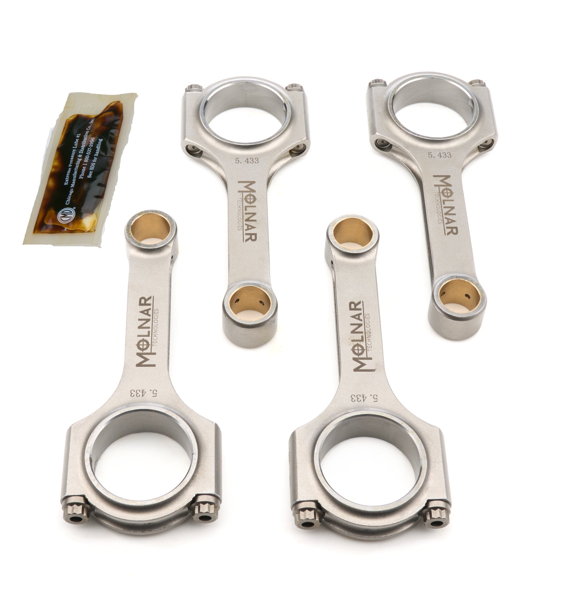Molnar Technologies Connecting Rod - H Beam - 5.433 in Long - 3/8 in Cap Screws - ARP2000 Bolt - Billet Steel - Honda B - Series - set of HH5433CEB4-A