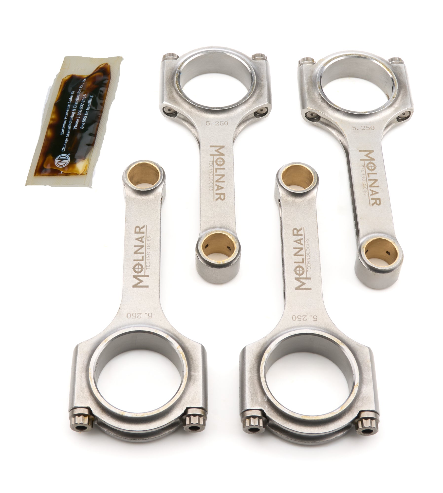 Molnar Technologies Connecting Rod - H - Beam - 5.250 in Long - Bushed - 3/8 in Cap Screws - Billet Steel - Mitsubishi 4G93 - set of 4 MH5250CBB4-A