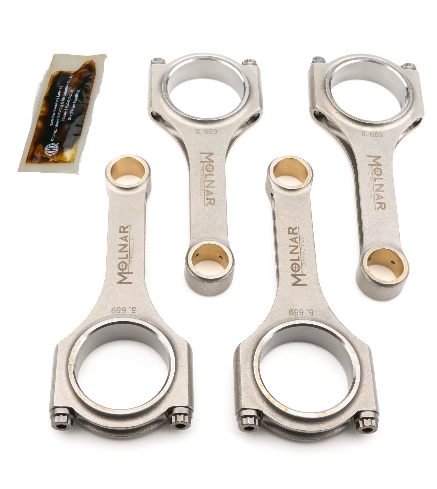 Molnar Technologies Connecting Rod - H - Beam - 5.659 in Long - Bushed - 3/8 in Cap Screws - Billet Steel - Mitsubishi 4 - Cylinder - set MH5659MJB4-A