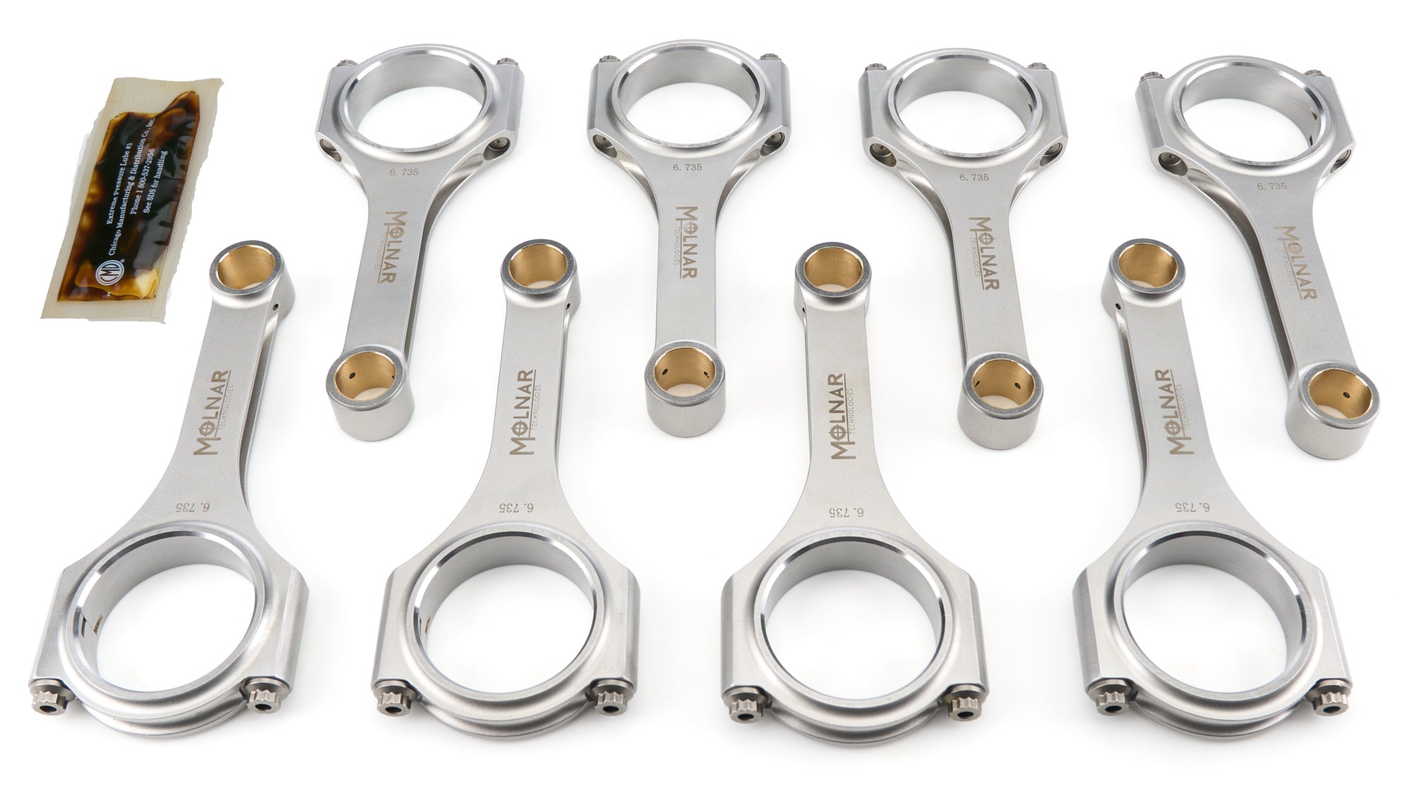Molnar Technologies Connecting Rod - H - Beam - 6.735 in Long - Bushed - 7/16 in Cap Screws - Billet Steel - Oldsmobile V8 - set of 8 OH6735ZRB8-A