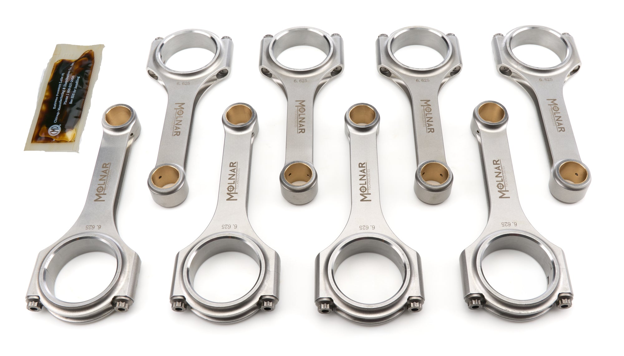 Molnar Technologies Connecting Rod - H - Beam - 6.625 in Long - Bushed - 7/16 in Cap Screws - Billet Steel - Pontiac V8 - set of 8 PH6625WRB8-A