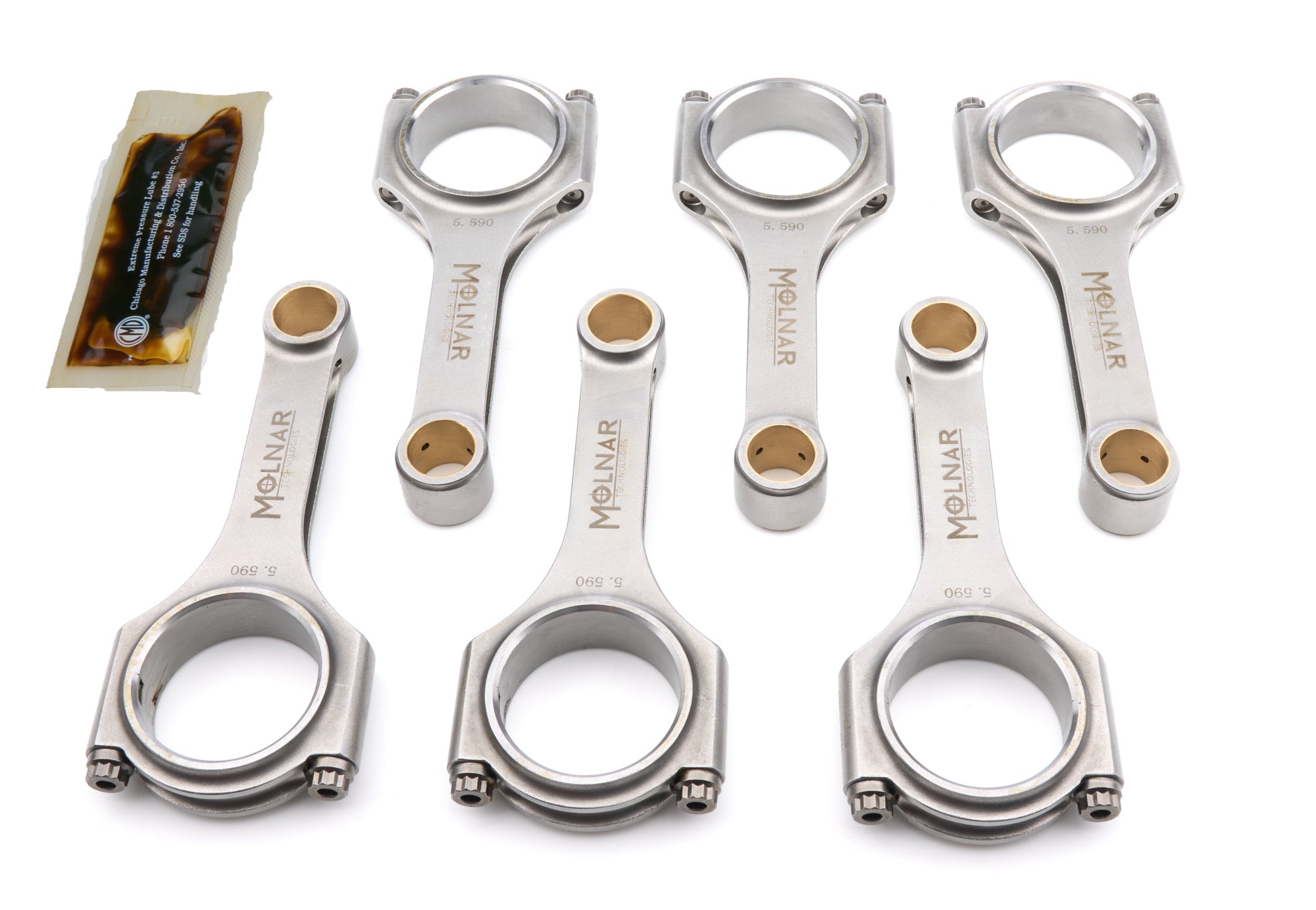 Molnar Technologies Connecting Rod - H - Beam - 5.590 in Long - Bushed - 3/8 in Cap Screws - Billet Steel - Toyota Inline - 6 - set of TH5590MFB-T6-A