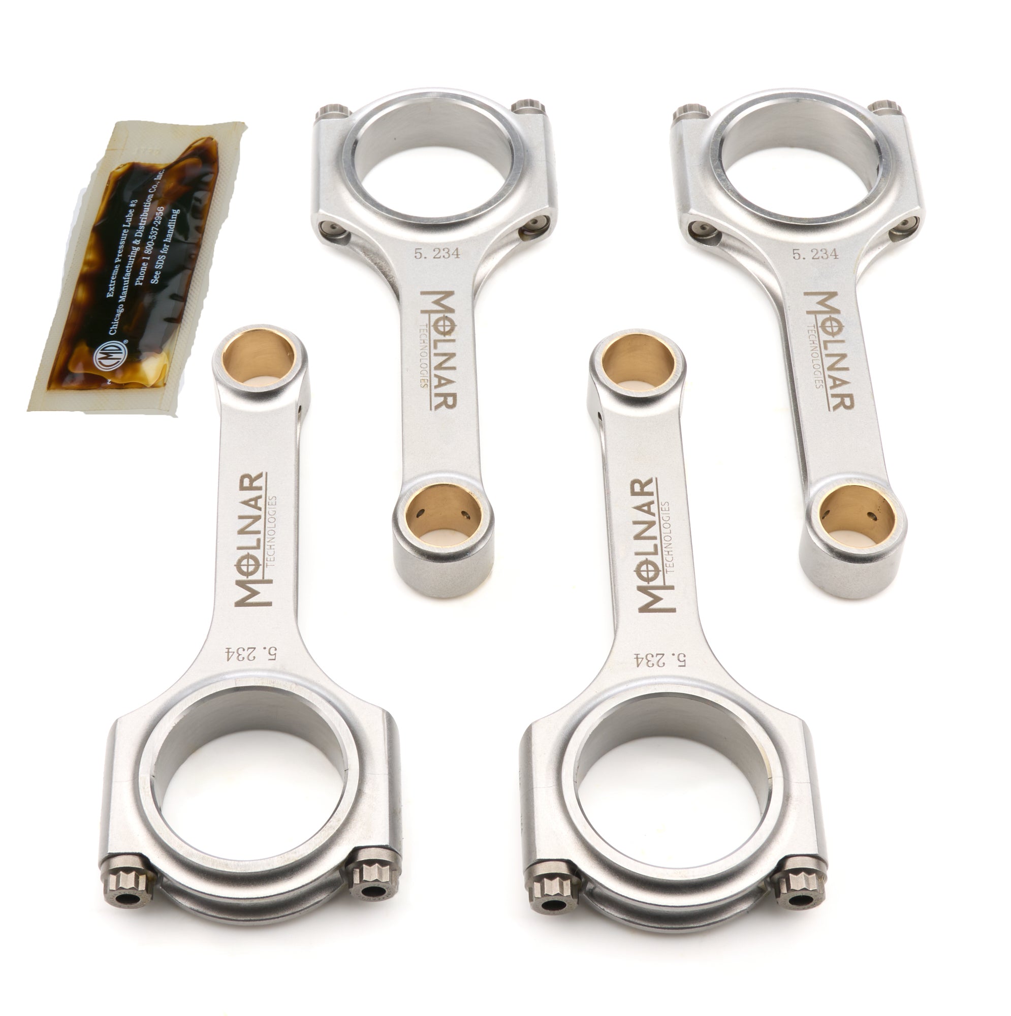 Molnar Technologies Connecting Rod - H - Beam - 5.234 in Long - Bushed - 3/8 in Cap Screws - Billet Steel - Mazda 4 - Cylinder - set of 4 ZH5234CCB4-A