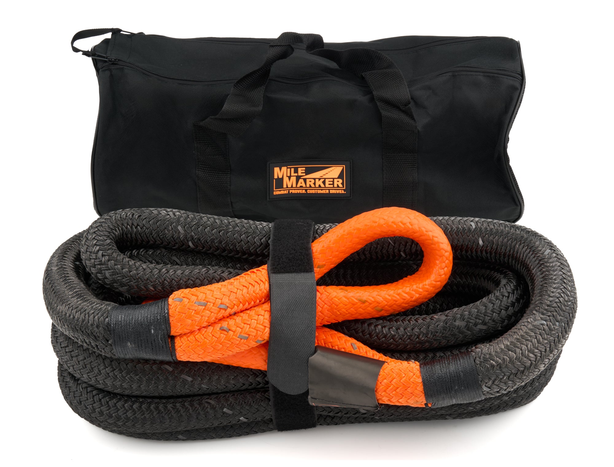 Mile Marker Tow Rope - 1 in Diameter - 30 Ft Long - 30000 Lb Break Strength - Nylon - Black / Orange - each 18-52100-30-CBK