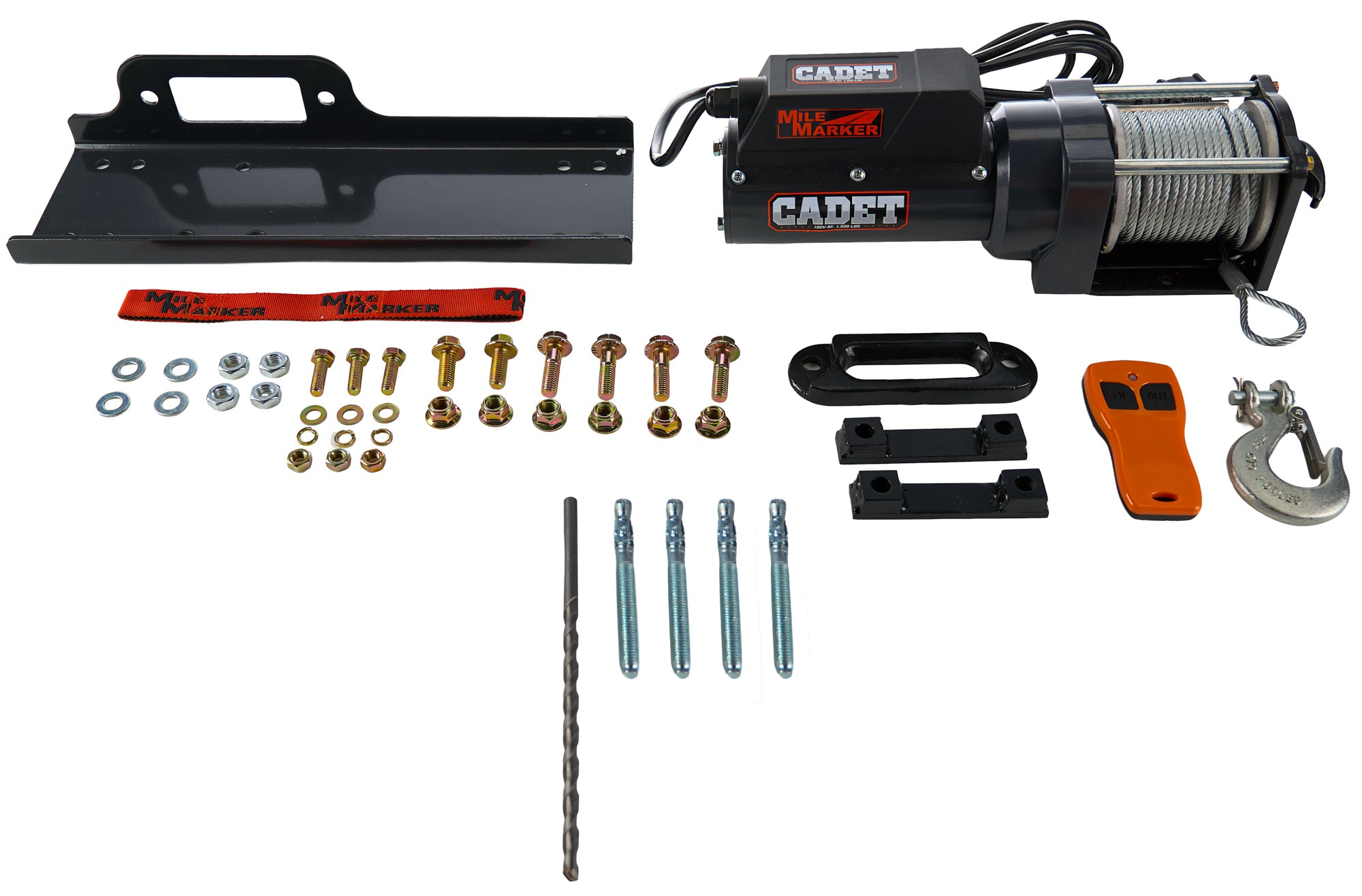 Mile Marker Winch - Cadet - 1500 Lb Capacity - Hawse Fairlead - Wireless Remote - 5/32 in X 35 Ft Steel Cable - 120V - kit 7612015