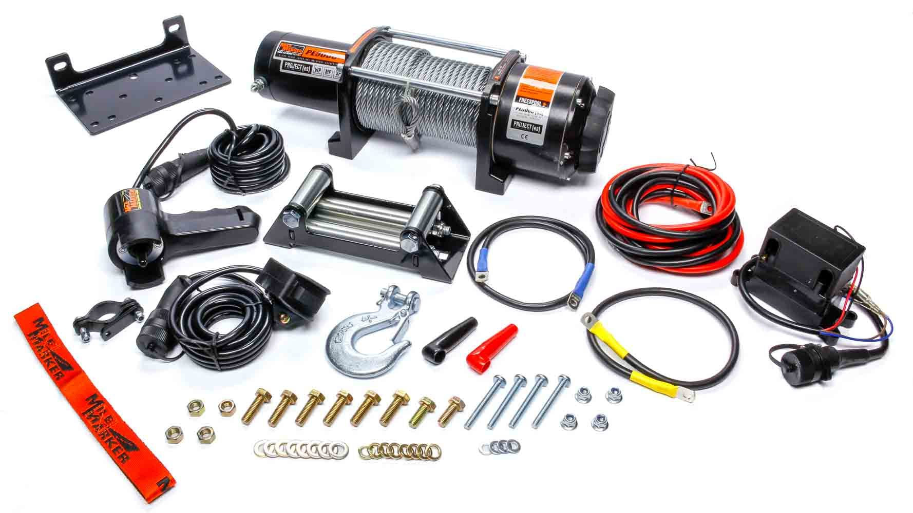 Mile Marker Winch - ES - Series - 5000 Lb Capacity - Roller Fairlead - 12 Ft Remote - 1/4 in X 50 Ft Steel Rope - 12V - kit 77-50120W