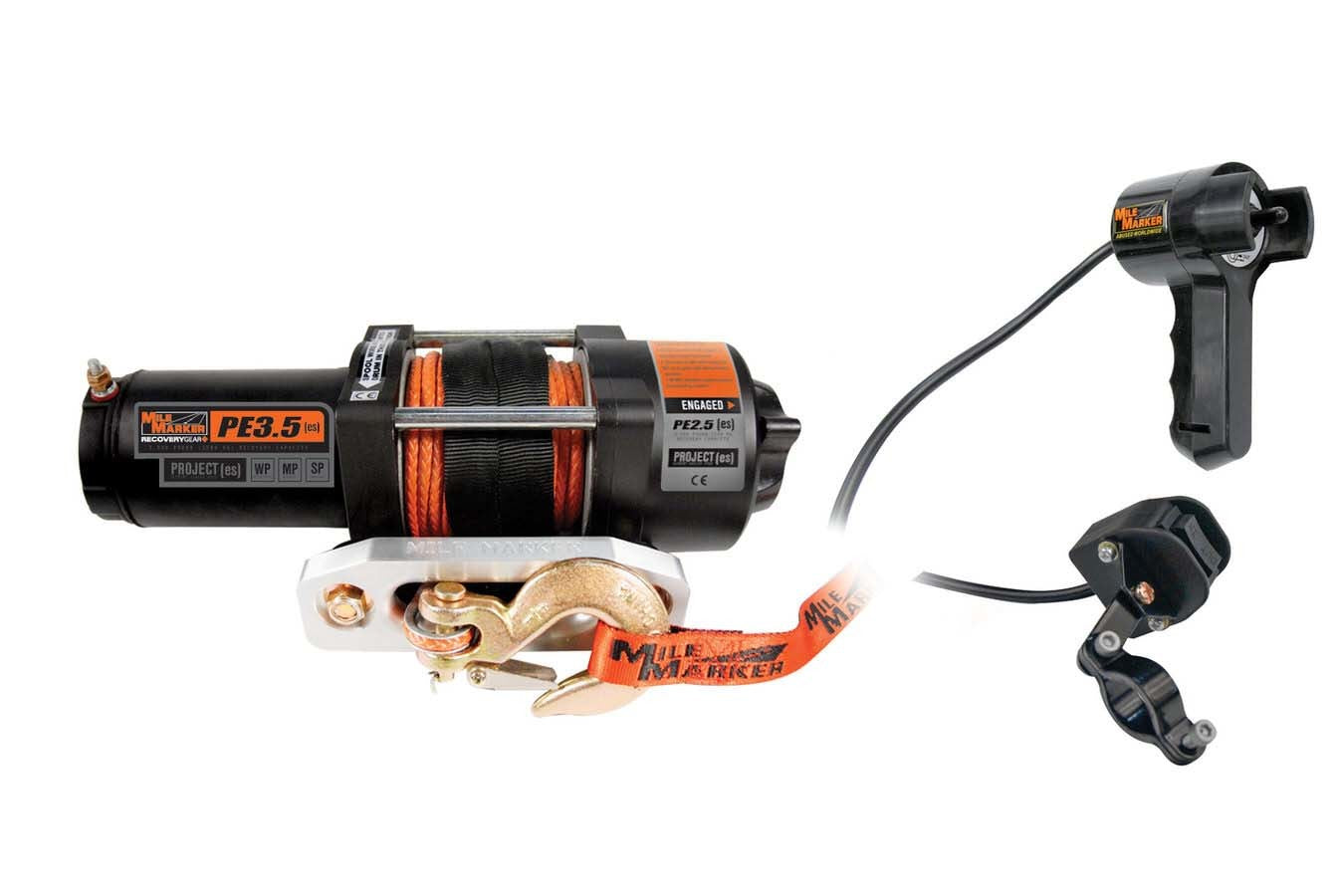Mile Marker Winch - ES - Series - 3500 Lb Capacity - Hawse Fairlead - 12 Ft Remote - 7/32 in X 50 Ft Synthetic Rope - 12V - kit 77-53112BW