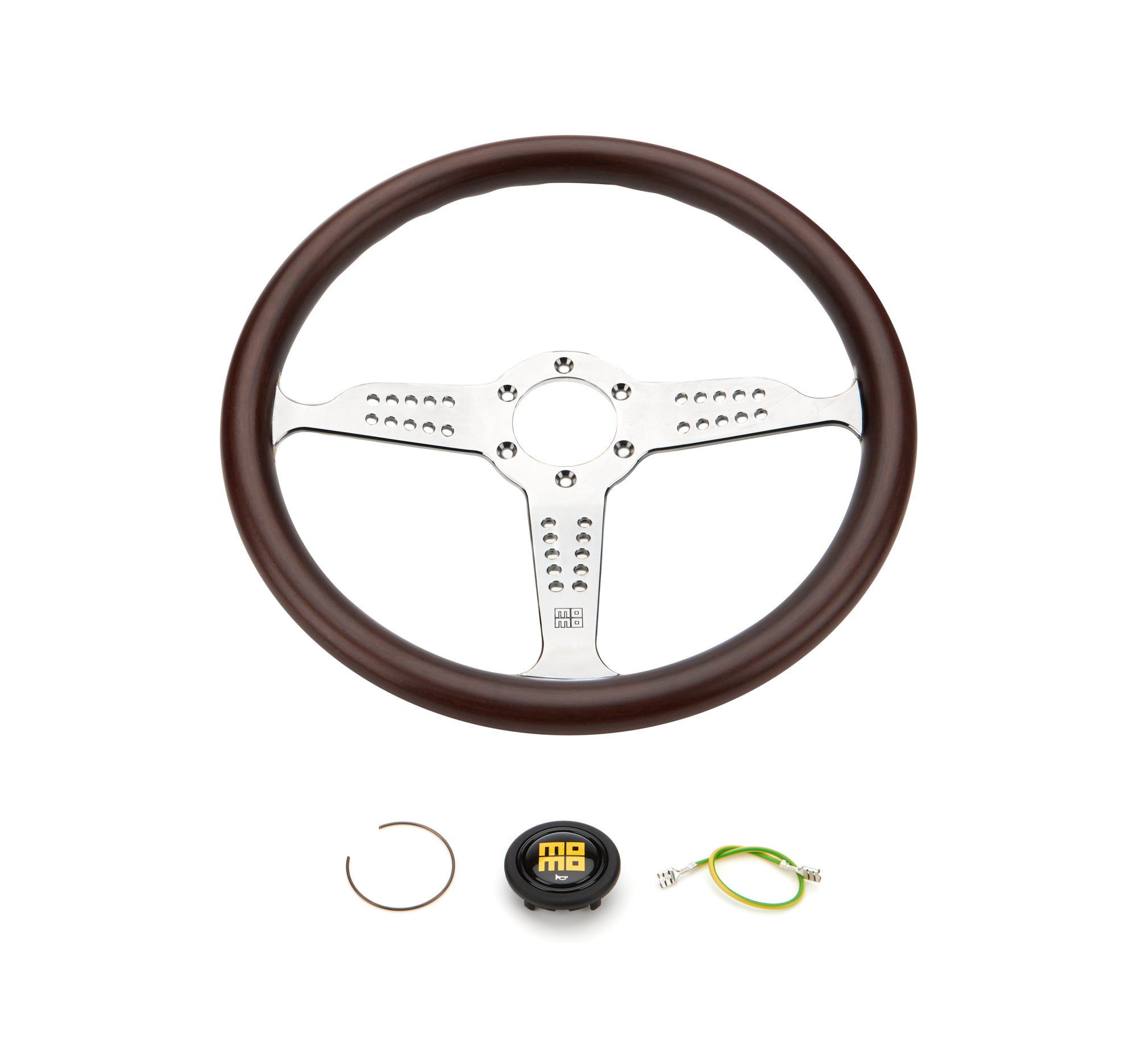 MOMO Tuning & Safety Steering Wheel - Super Grand Prix - 350 Mm Diameter - 37 Mm Dish - 3 - Spoke - Mahogany Wood Grip - Aluminum - Polished GRA35WD0P