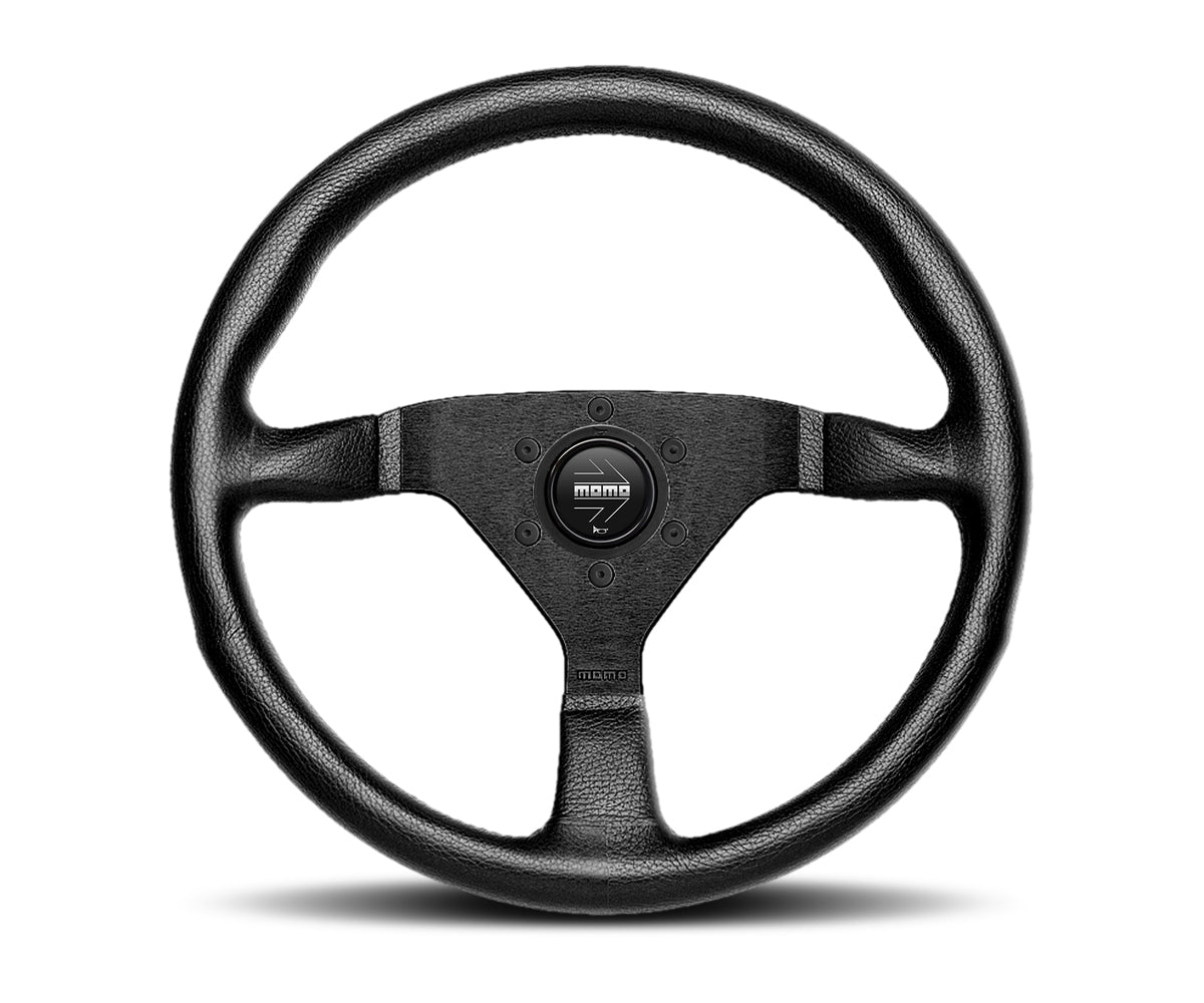 MOMO Tuning & Safety Steering Wheel - Monte Carlo - 320 Mm Diameter - 40 Mm Dish - 3 - Spoke - Black Leather Grip - Aluminum - Black Anodize MCL32BK1B