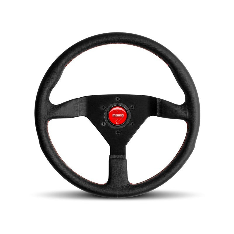 MOMO Tuning & Safety Steering Wheel - Monte Carlo - 350 Mm Diameter - 40 Mm Dish - 3 - Spoke - Black Leather Grip - Aluminum - Black Anodize MCL35BK3B