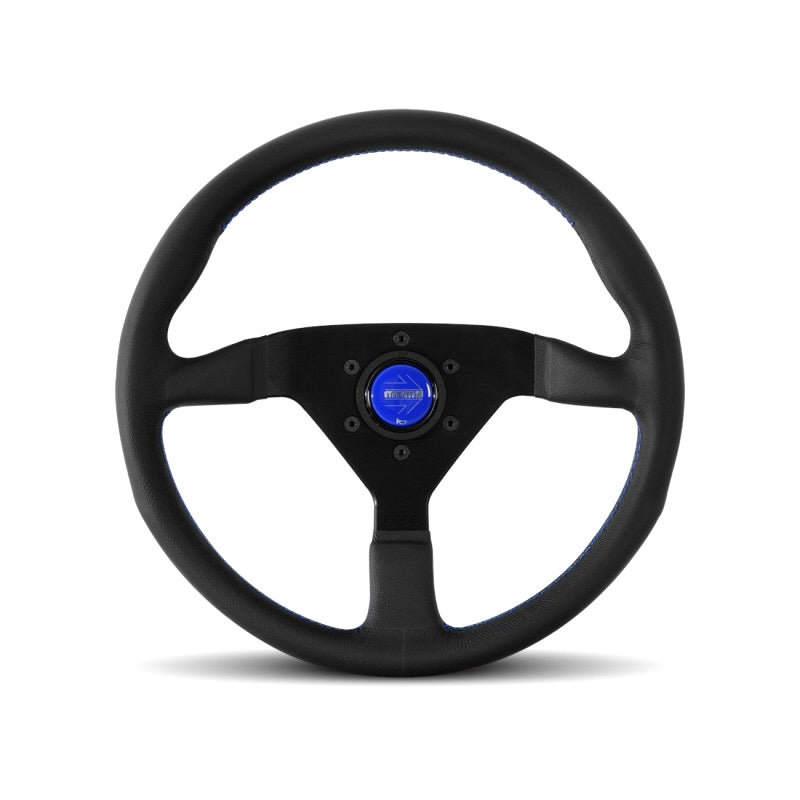 MOMO Tuning & Safety Steering Wheel - Monte Carlo - 350 Mm Diameter - 40 Mm Dish - 3 - Spoke - Black Leather Grip - Aluminum - Black Anodize MCL35BK6B