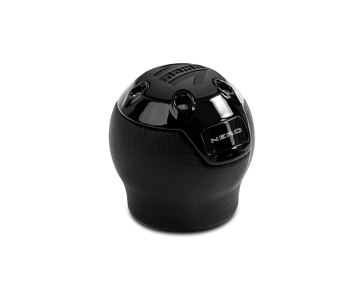 MOMO Tuning & Safety Shifter Knob - Nero Reverse - set Screw Attachment - Aluminum - Black Leather / Black - Universal - each NERBK1-R