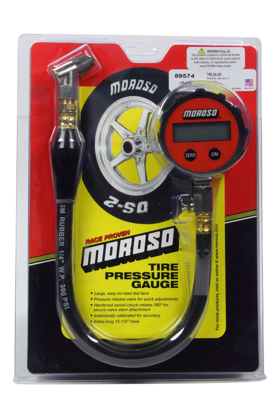 Moroso 89574 Digital Tire Pressure Gauge, 0-15 PSI, Backlit Red Face