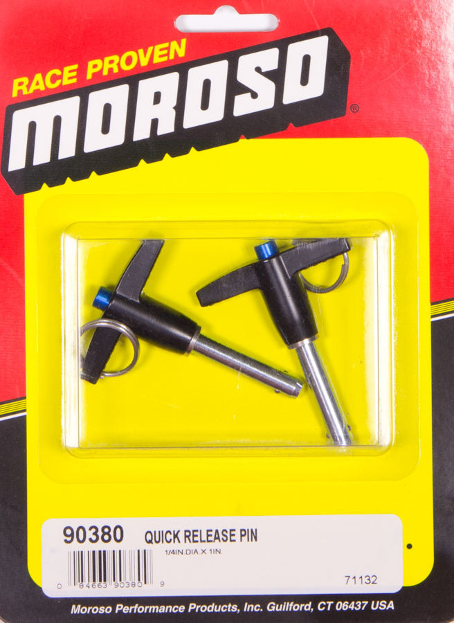 Moroso 90380 Quick Release Pins, 1/4-Inch Diameter x 1-Inch Long, T-Handled, Pair