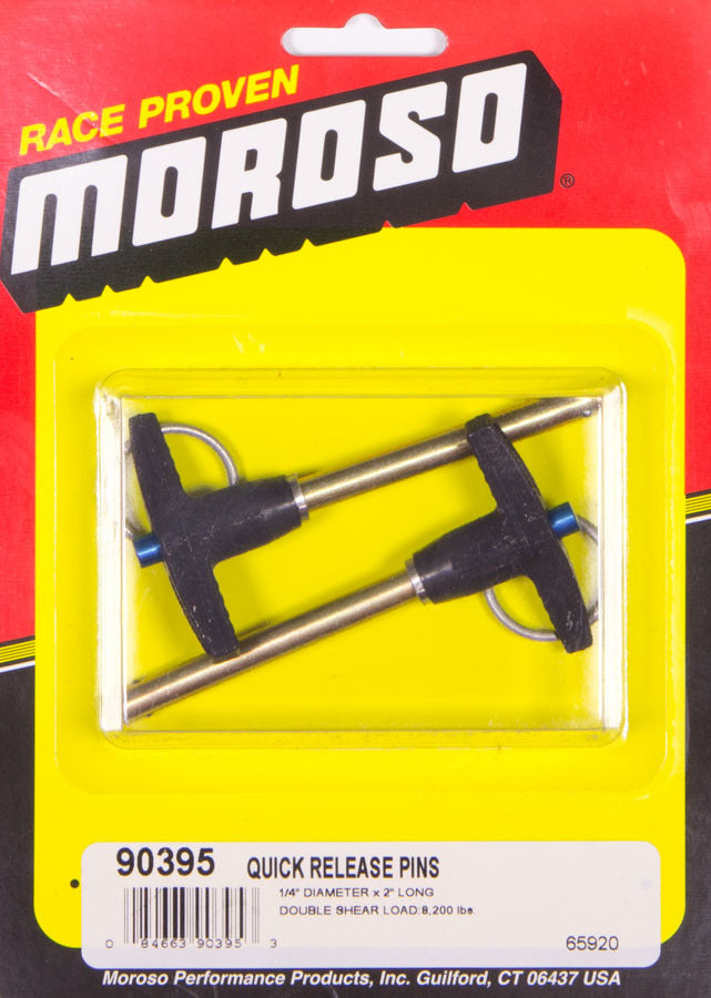 Moroso 90395 Quick Release Pins, 1/4-Inch Diameter x 2-Inch Long, T-Handled, Pair