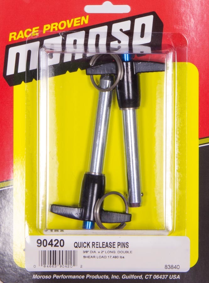 Moroso 90420 Quick Release Pins, 3/8-Inch Diameter x 2-Inch Length, T-Handle, Pair