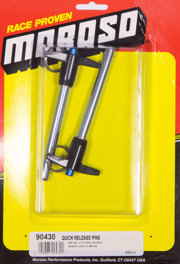Moroso 90430 Quick Release Pins, 3/8-Inch Diameter x 3-Inch Long, T-Handled, Pair