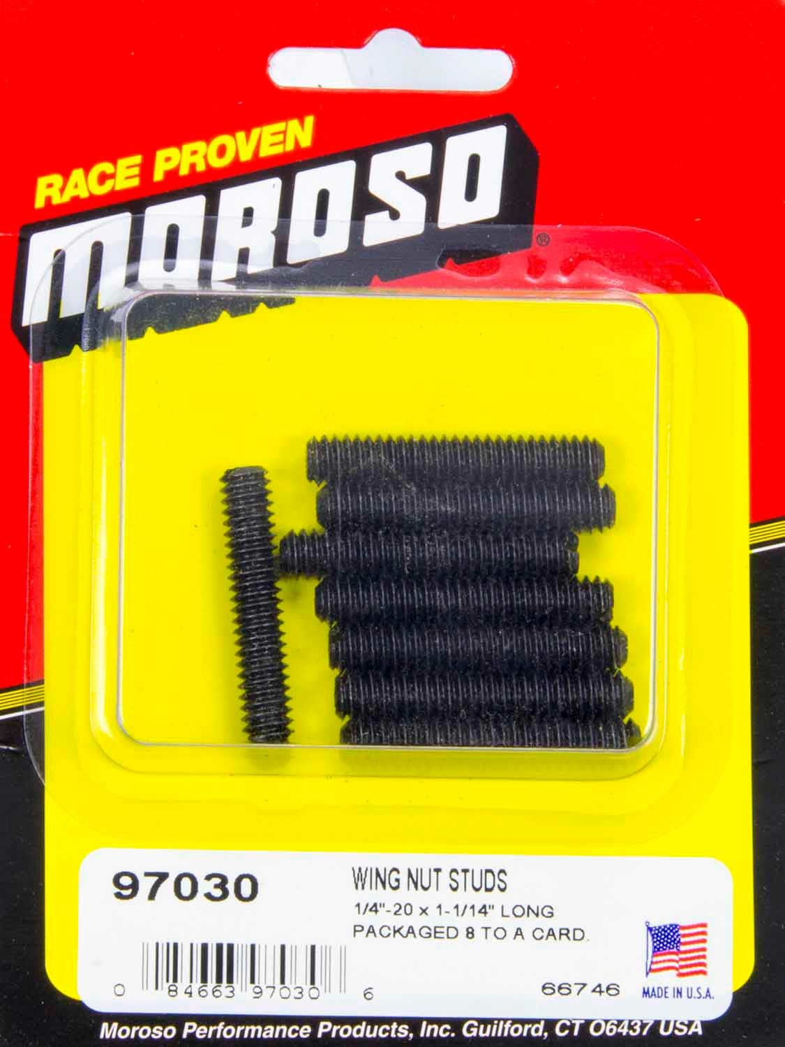 Moroso 97030 Valve Cover Hold-Down Studs, 1/4-20 Thread, 1.375 in. Long, Set of 8