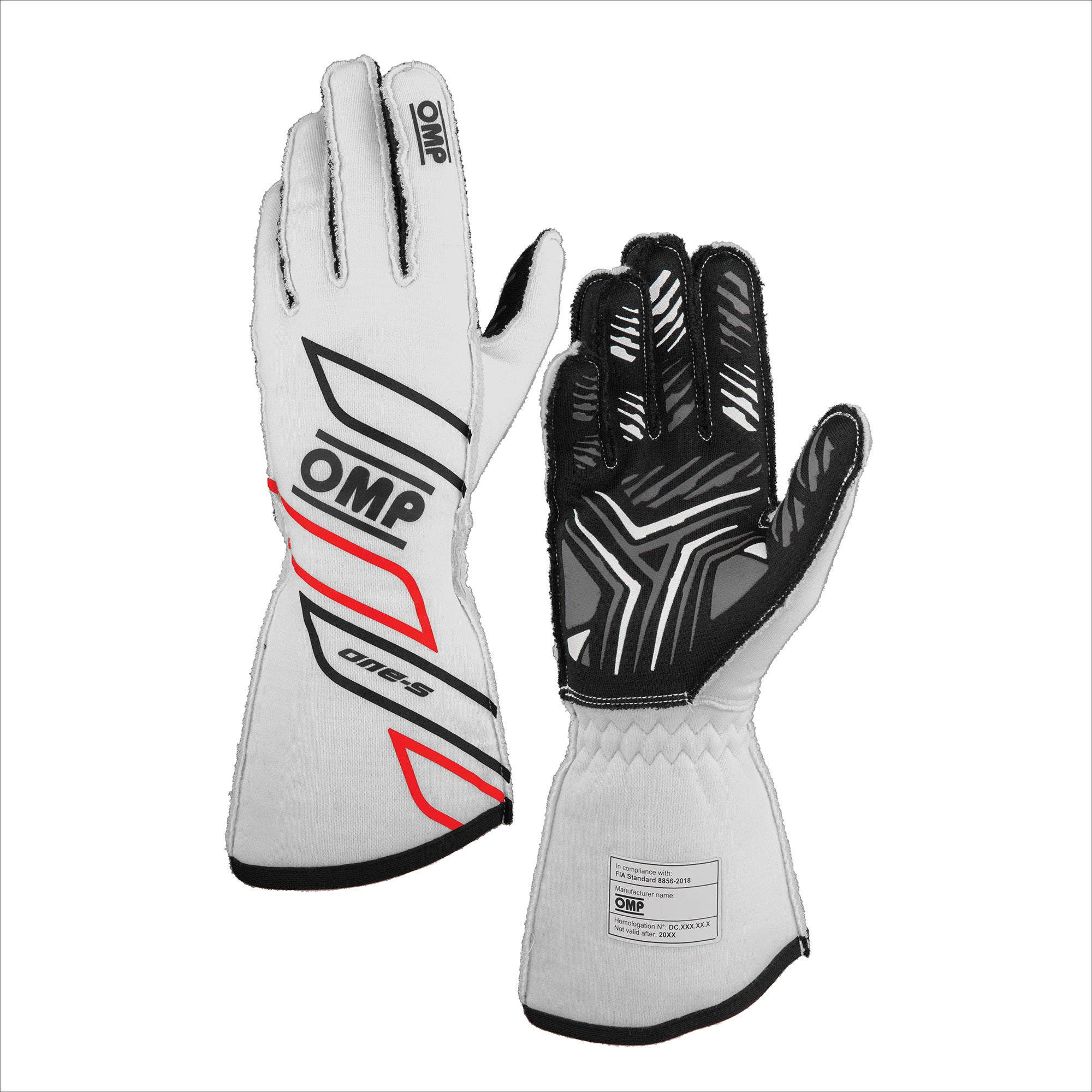 OMP Racing INC IB0-0778-A01-020-L ONE-S GLOVES My2025 FIA 8856-2018 WHITE Sz. L