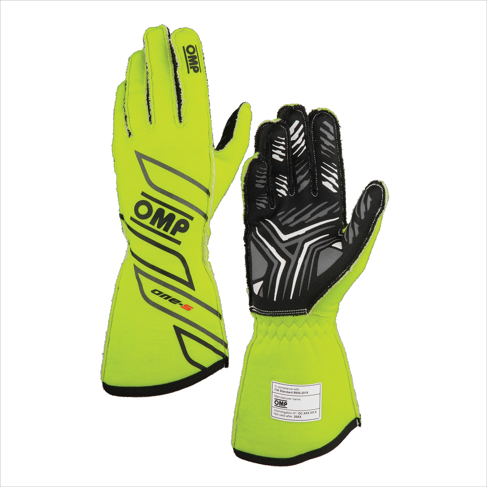 OMP Racing INC IB0-0778-A01-099-M ONE-S GLOVES My2025 FIA 8856-2018 FLUO YELLOW SZ