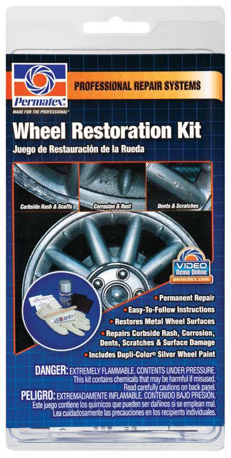 Permatex Wheel Restoration Kit - Metal Prep / Paint / Filler - Silver - Kit 09142