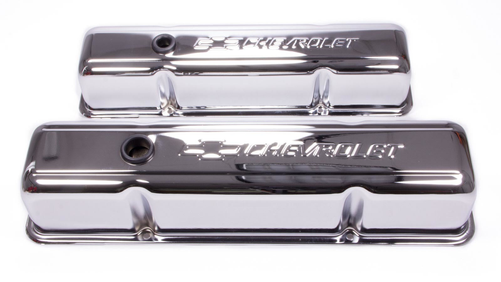 PROFORM 141-103 Chrome Tall Baffled Valve Covers with Chevrolet Bowtie Logo for Small Block Chevy