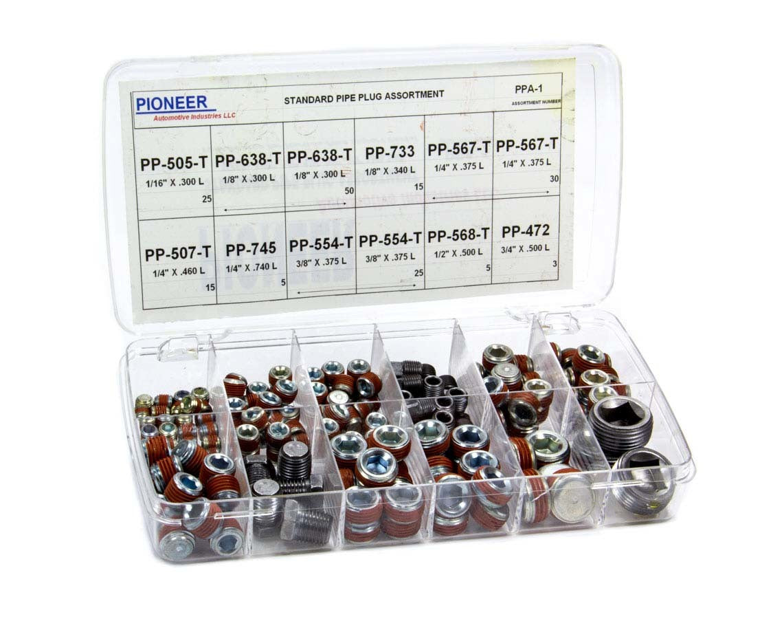 Pioneer Fitting - Plug - Assorted Sizes 1/8 through 3/4 in NPT - Various Heads - Steel - Natural - Kit PPA-1