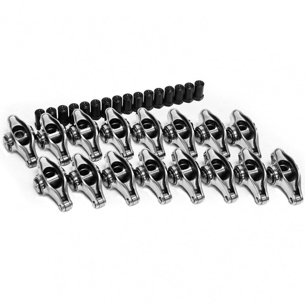 PRW Industries Elite Series Rocker Arms 62302767, 1.70/1.60 Ratio, Full Roller, Stainless Steel, Small Block Ford