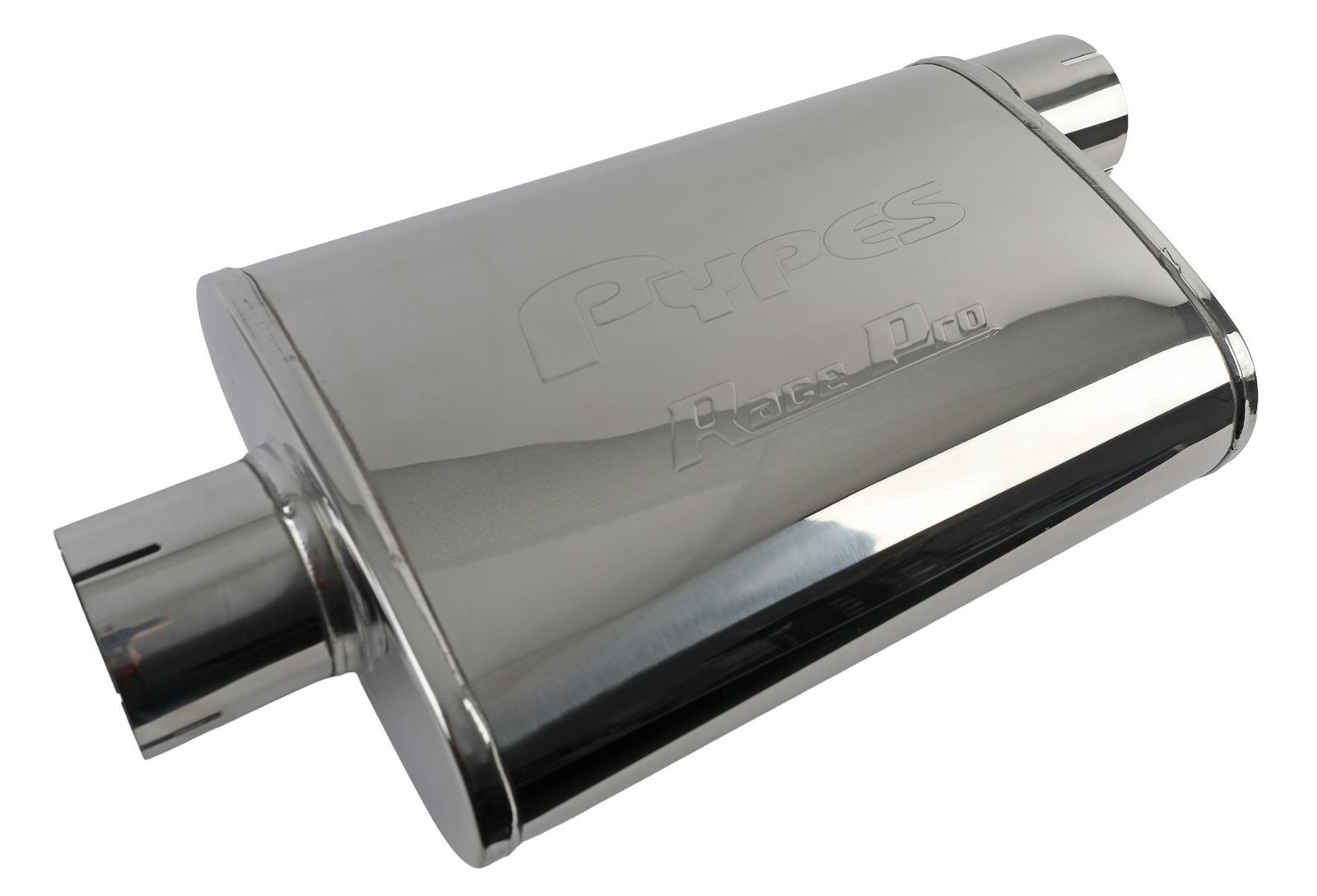 Pypes Performance Exhaust MVR19S Race Pro Stainless Muffler, 3-Inch Offset Inlet and Center Outlet