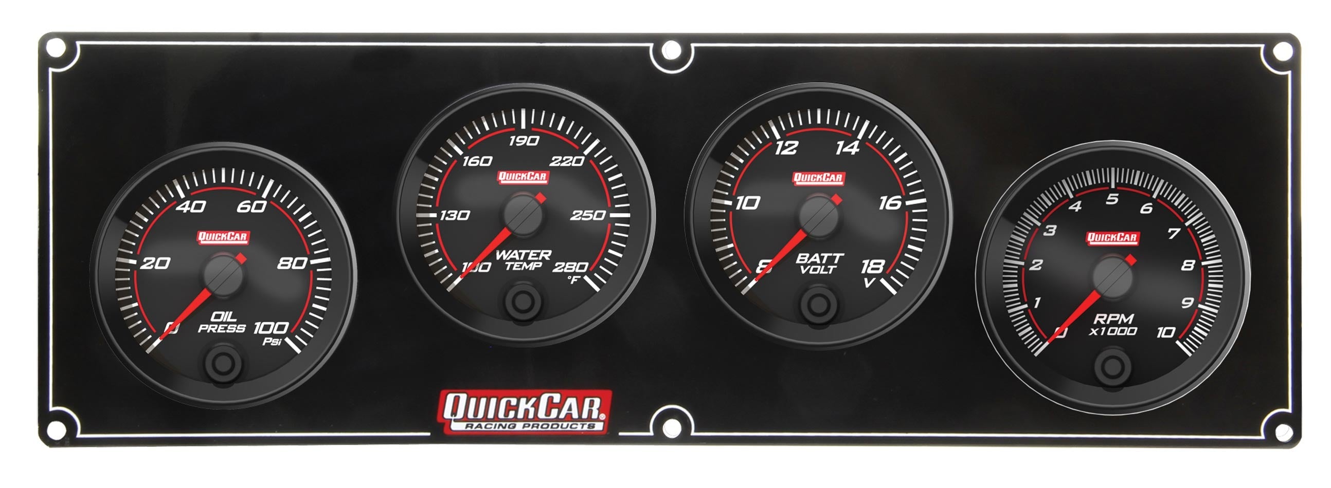 QuickCar Racing Products 69-3247 Redline Gauge Panel Assembly with Oil Pressure, Water Temperature, Volt and Tachometer Gauges