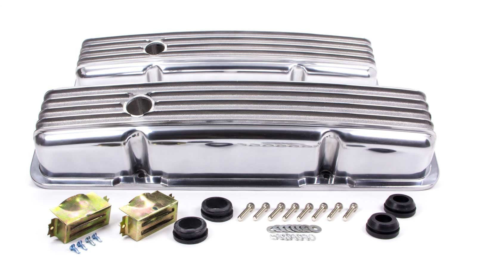 RACING POWER CO-PACKAGED R6186 Polished Aluminum Finned Valve Covers for Small Block Chevy