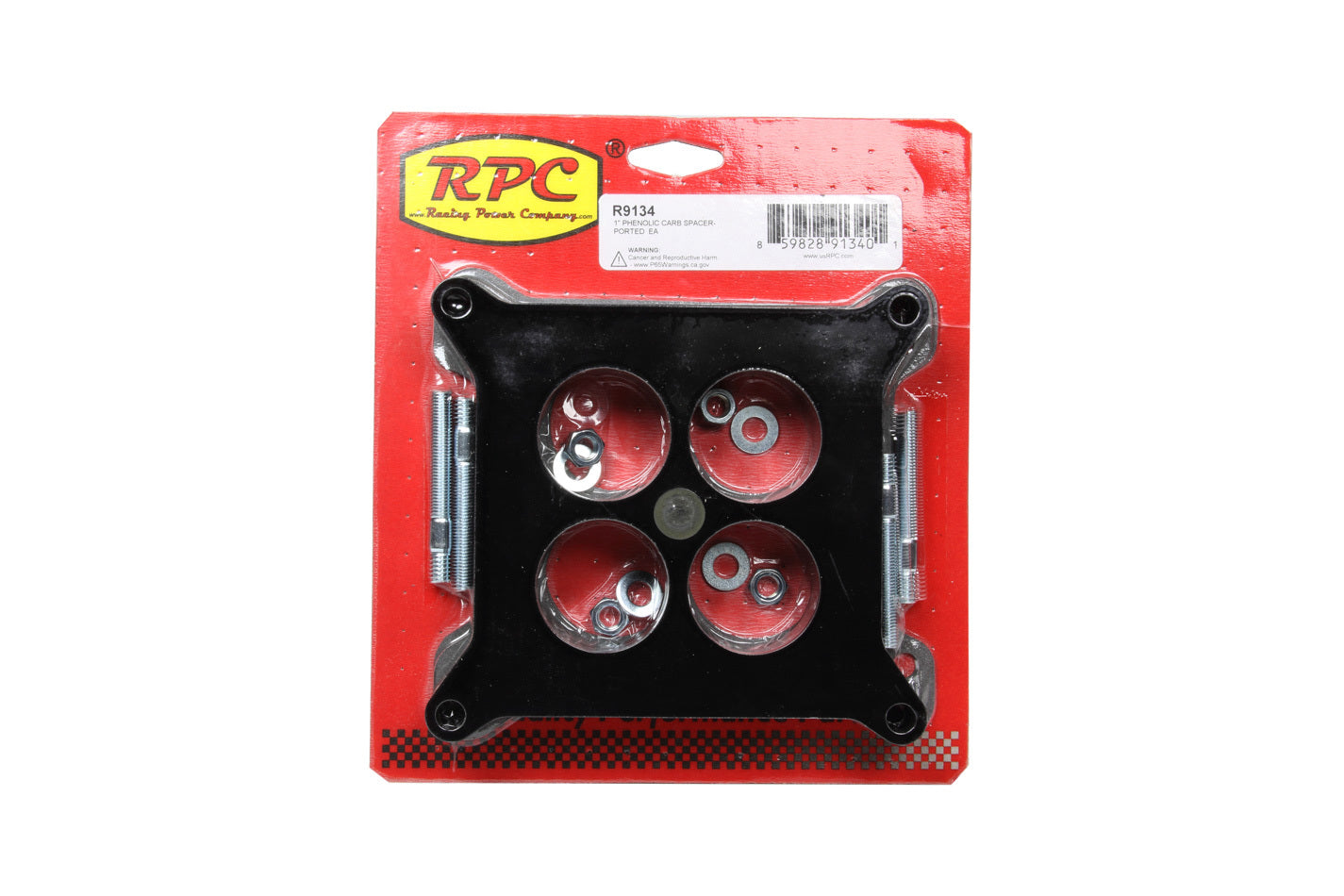 RACING POWER CO-PACKAGED R9134 1-Inch Phenolic Carburetor Spacer, Ported, 4-Hole Square Bore