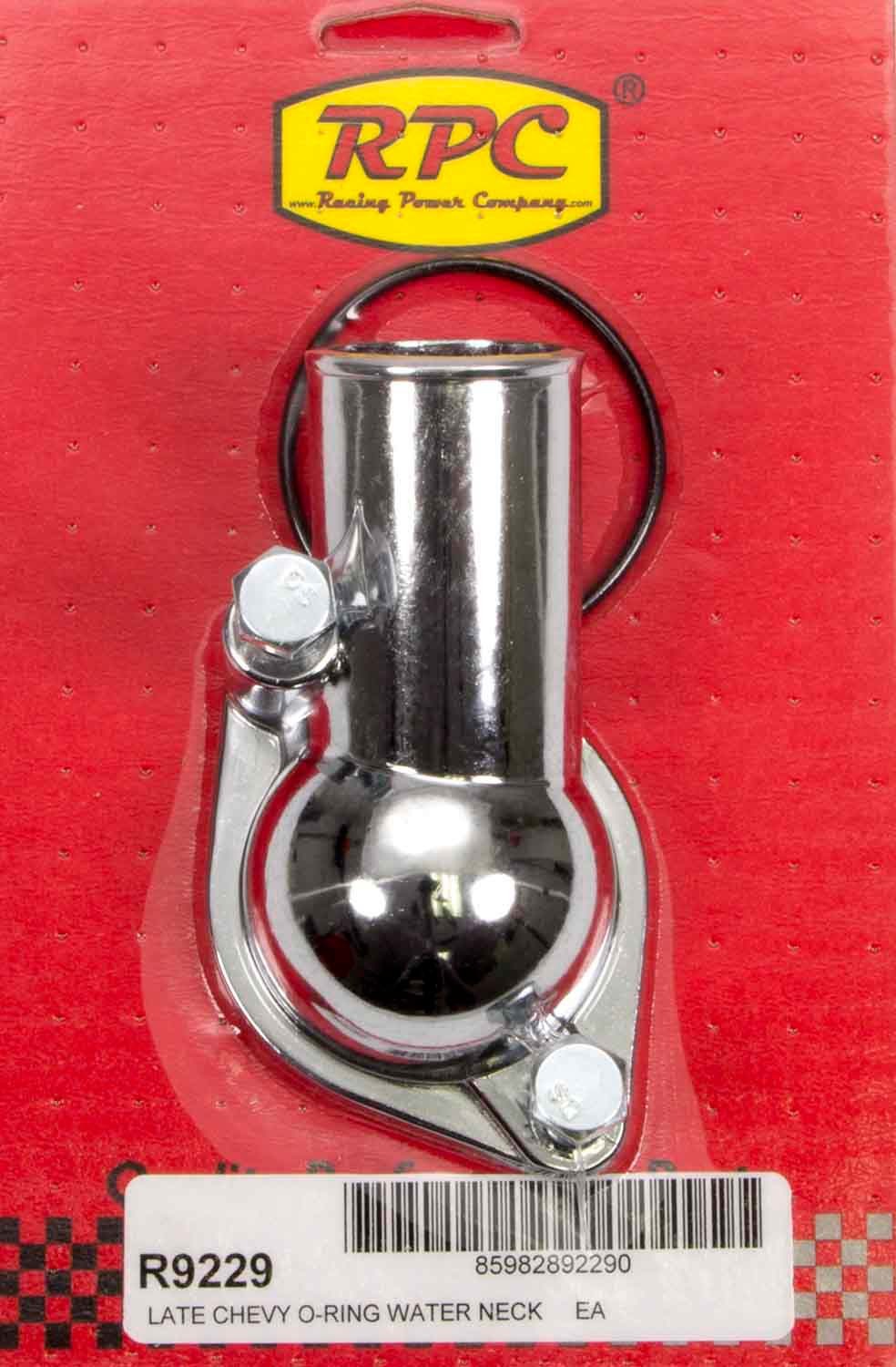 Racing Power Co-Packaged R9229 75-Degree Chrome Steel Water Neck for 1966–1975 Chevy V8