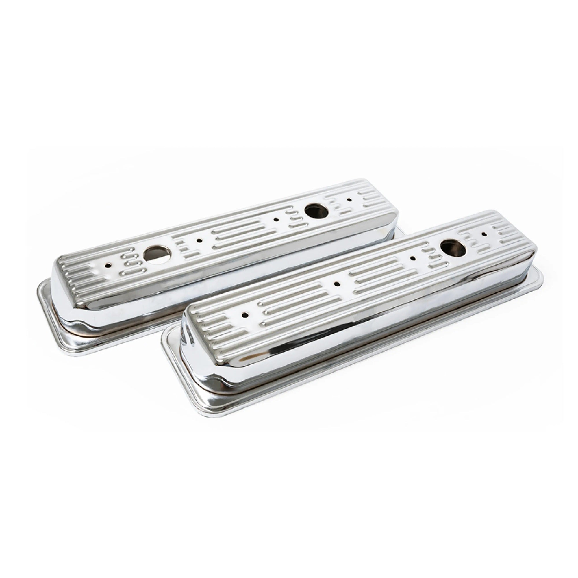 Racing Power Co-Packaged R9702 Chrome Ribbed Valve Covers for Small Block Chevy
