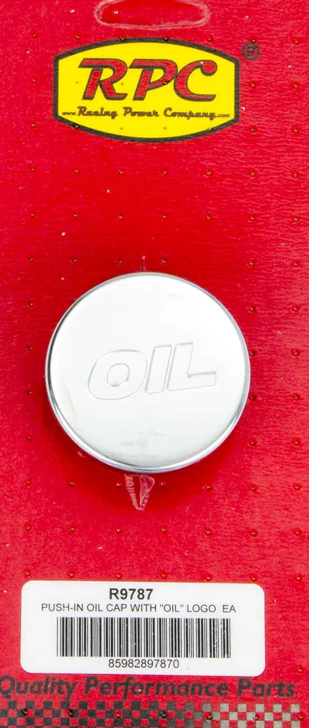 Racing Power Co-Packaged R9787 Chrome Oil Fill Cap with Oil Logo