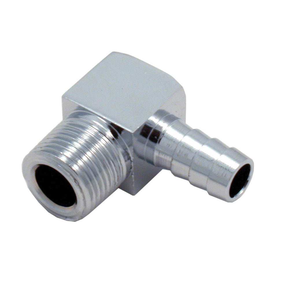 SPECTRE SPE-5946 90-Degree Fuel Fitting, 3/8 in NPT Male to 3/8 in Hose Barb, Chrome Steel