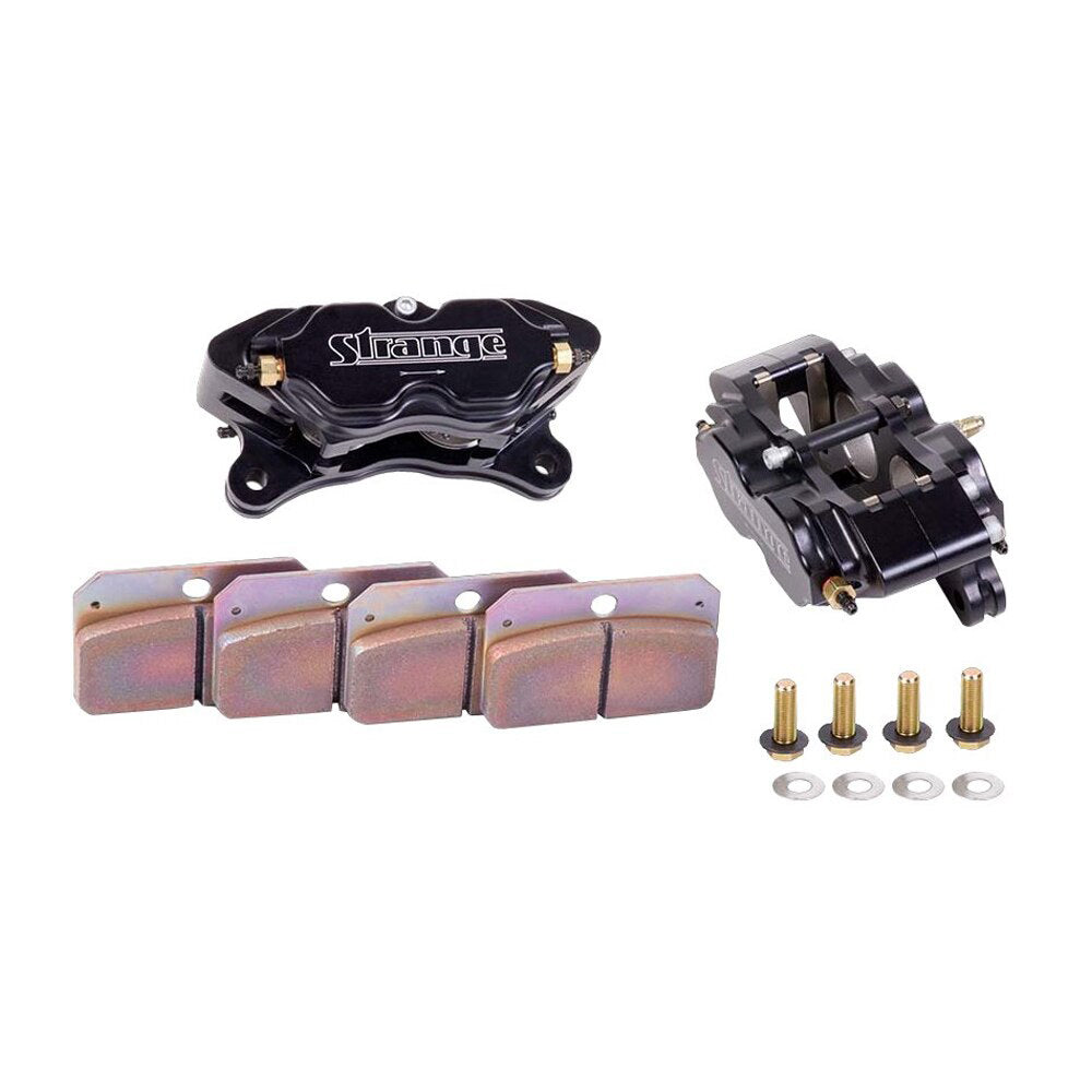 Strange B1855 Pro Race 4-Piston Brake Caliper Kit with Hard Pads, Black Anodized Aluminum, Pair