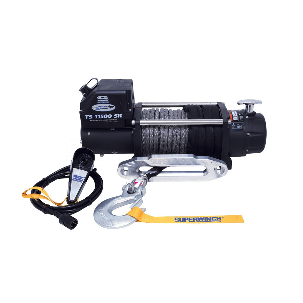 Superwinch Tiger Shark 11500SR Winch, 11,500 lb Capacity, Synthetic Rope, Part Number 1511201