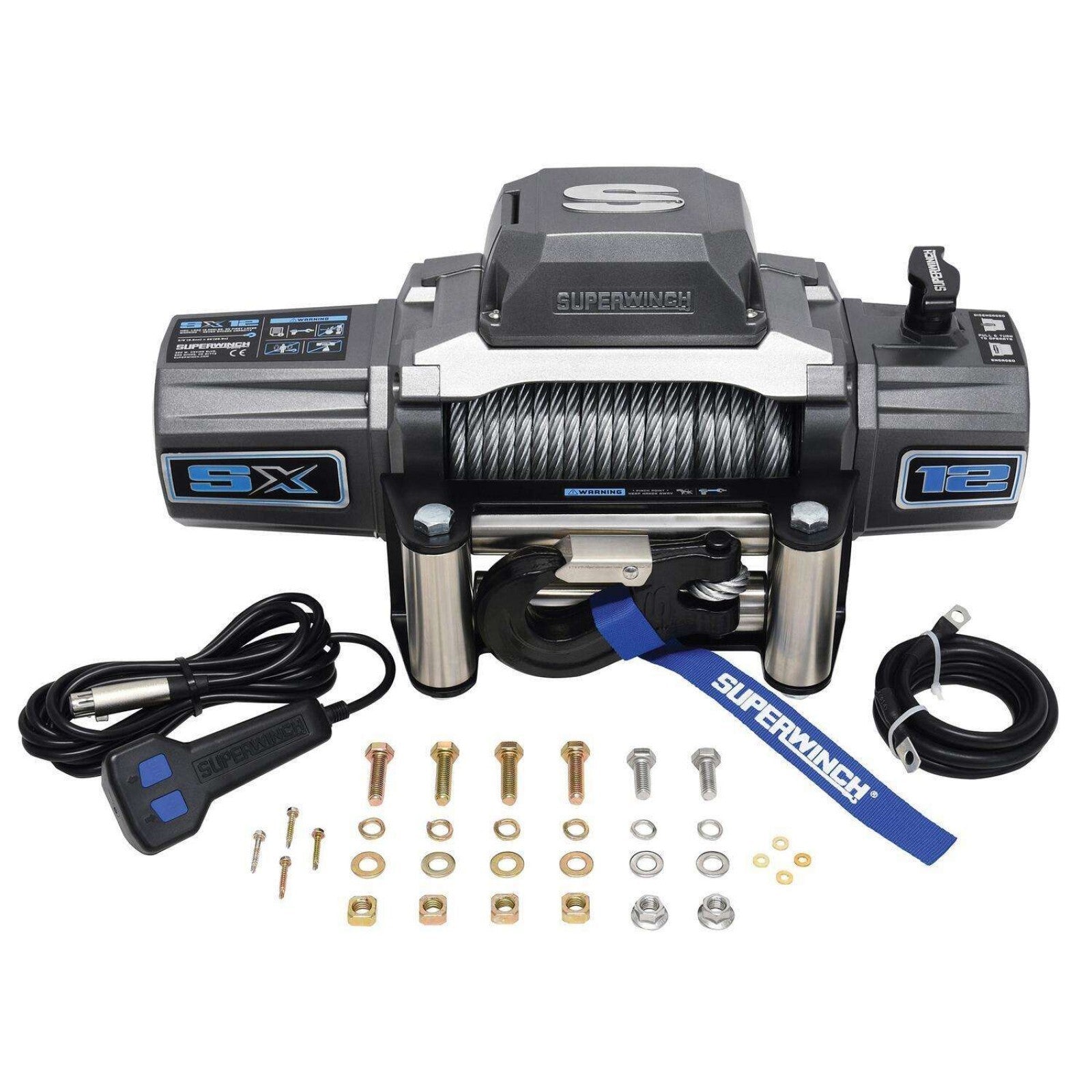 Superwinch SX12 SX-Series 12,000 lb Winch Kit with Roller Fairlead, 12V and Steel Cable